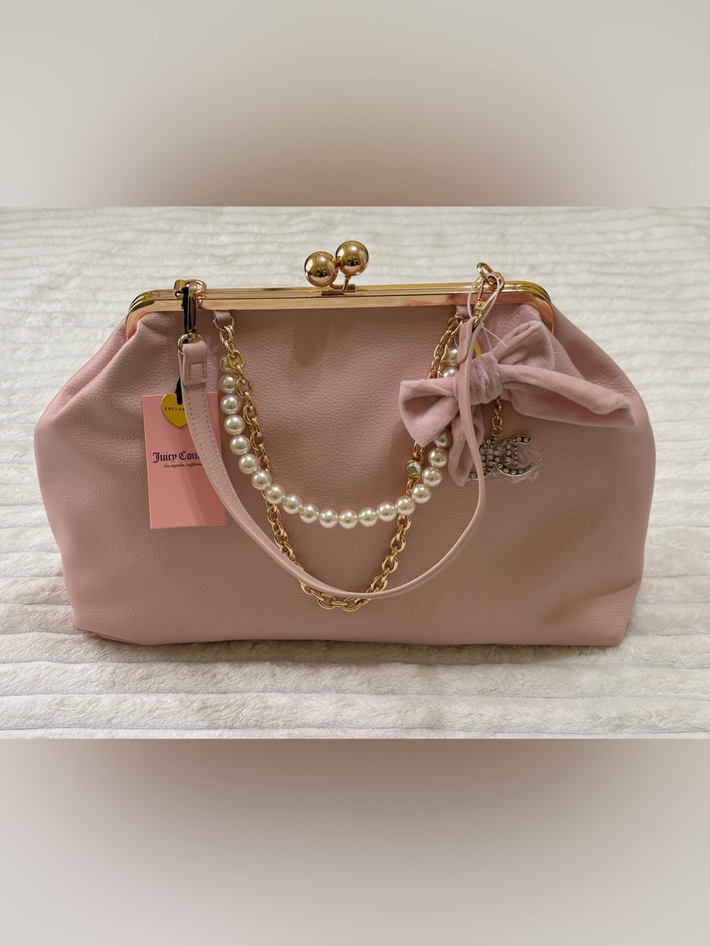 Juicy Couture Charm Haus large frame kisslock clutch pink clay NWT